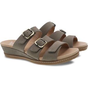 Dansko Allyson Textured Nubuck Leather Sandals in Stone Size 40 Slip On Slides